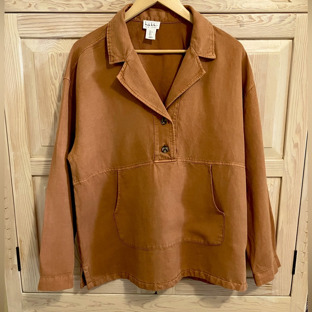 Nicole Miller Linen Blouse Mocha Mousse Earth Tone